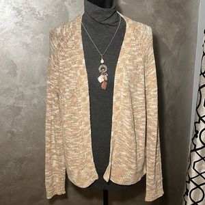 Am Taylor open front cardigan, in shades of pink, white and taupe, size XL